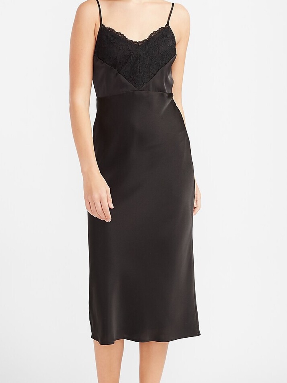 Express Black Lace-Trim Midi Slip Dress